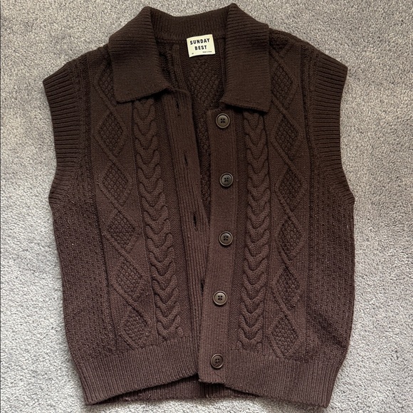 Sunday Best Sweaters - Sunday Best Dark Brown Wool Cable Knit Button-Up Sweater Vest